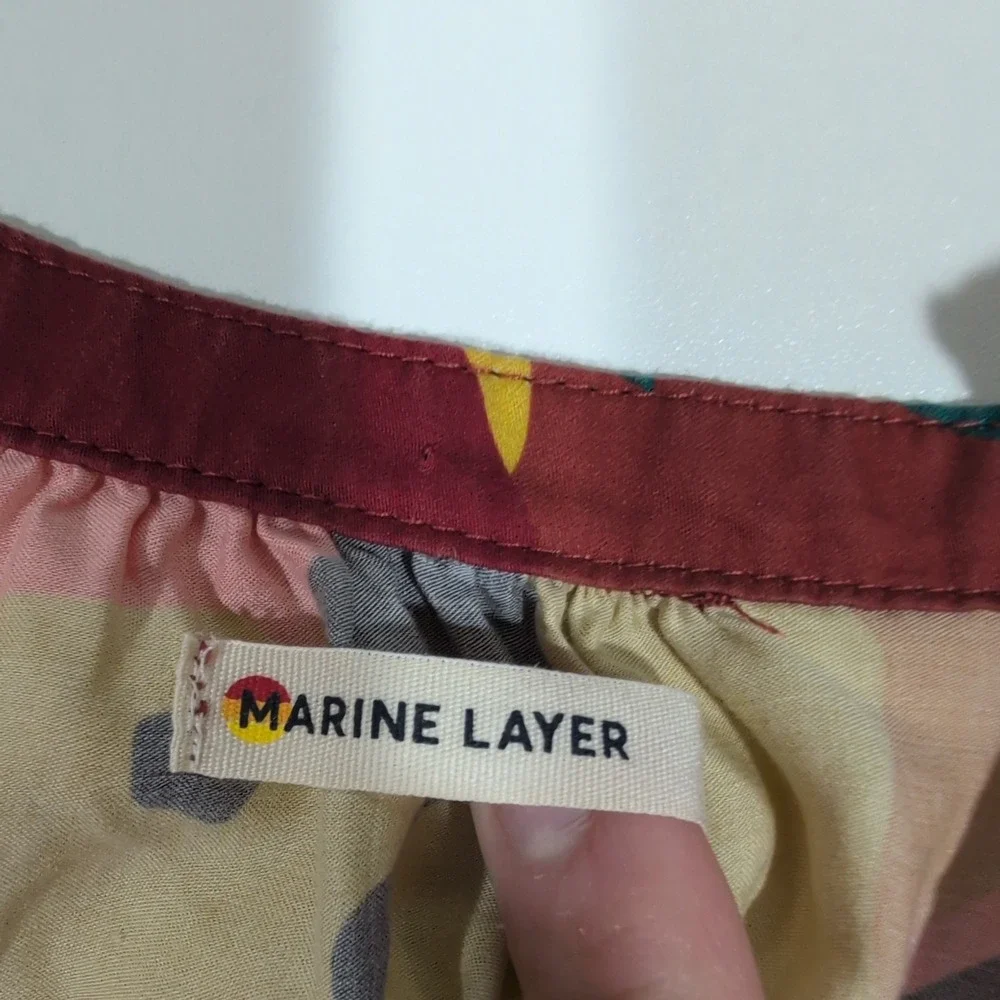 Marine Layer Floral Ruffle Tiered Mini Dress Tencel Burgundy Medium‎